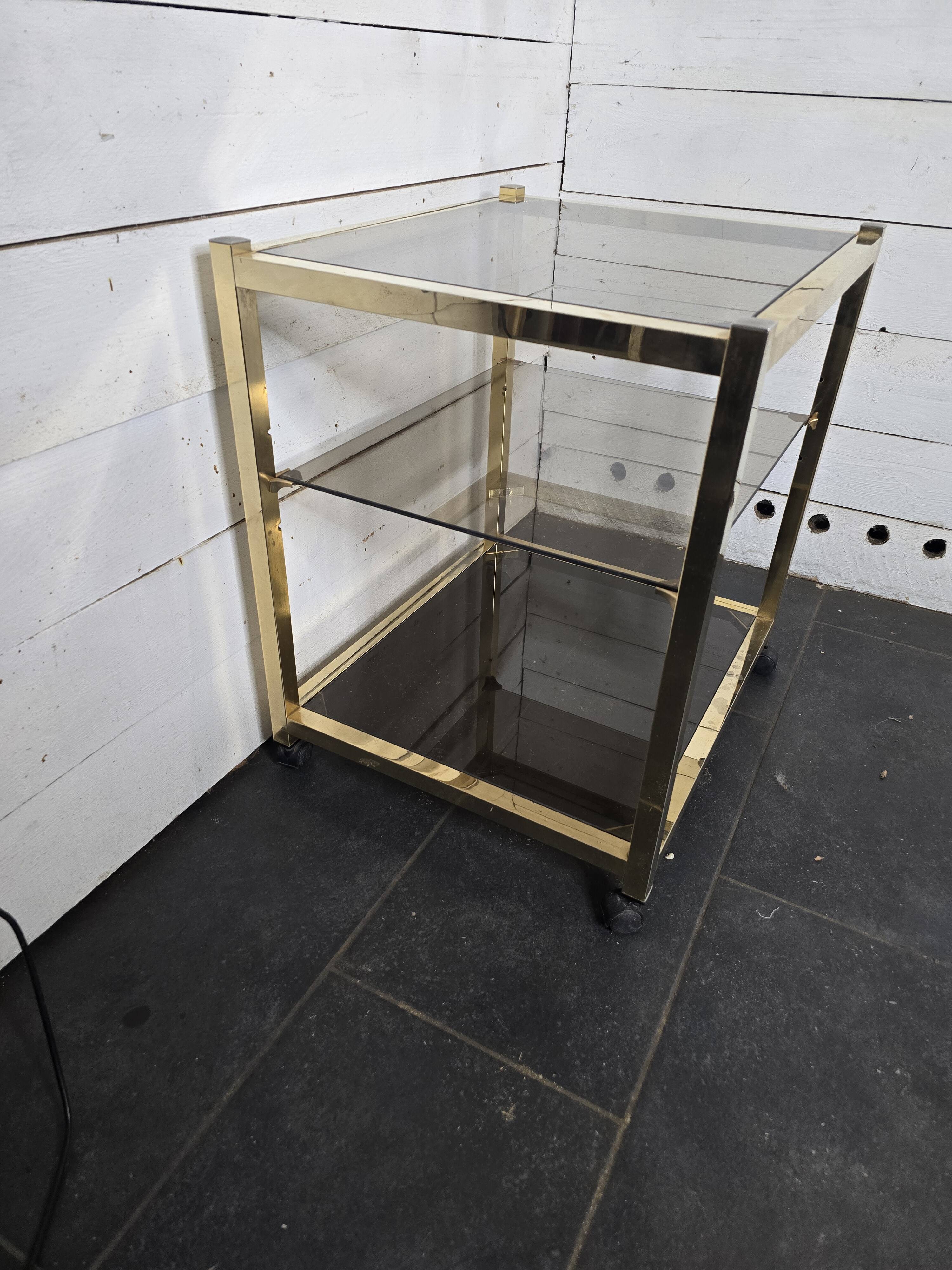 Brass and smoked glass side table from the 70s