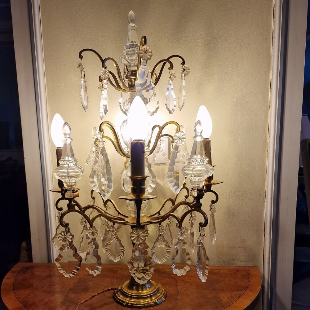 Old bronze girandole and crystal 4 fires