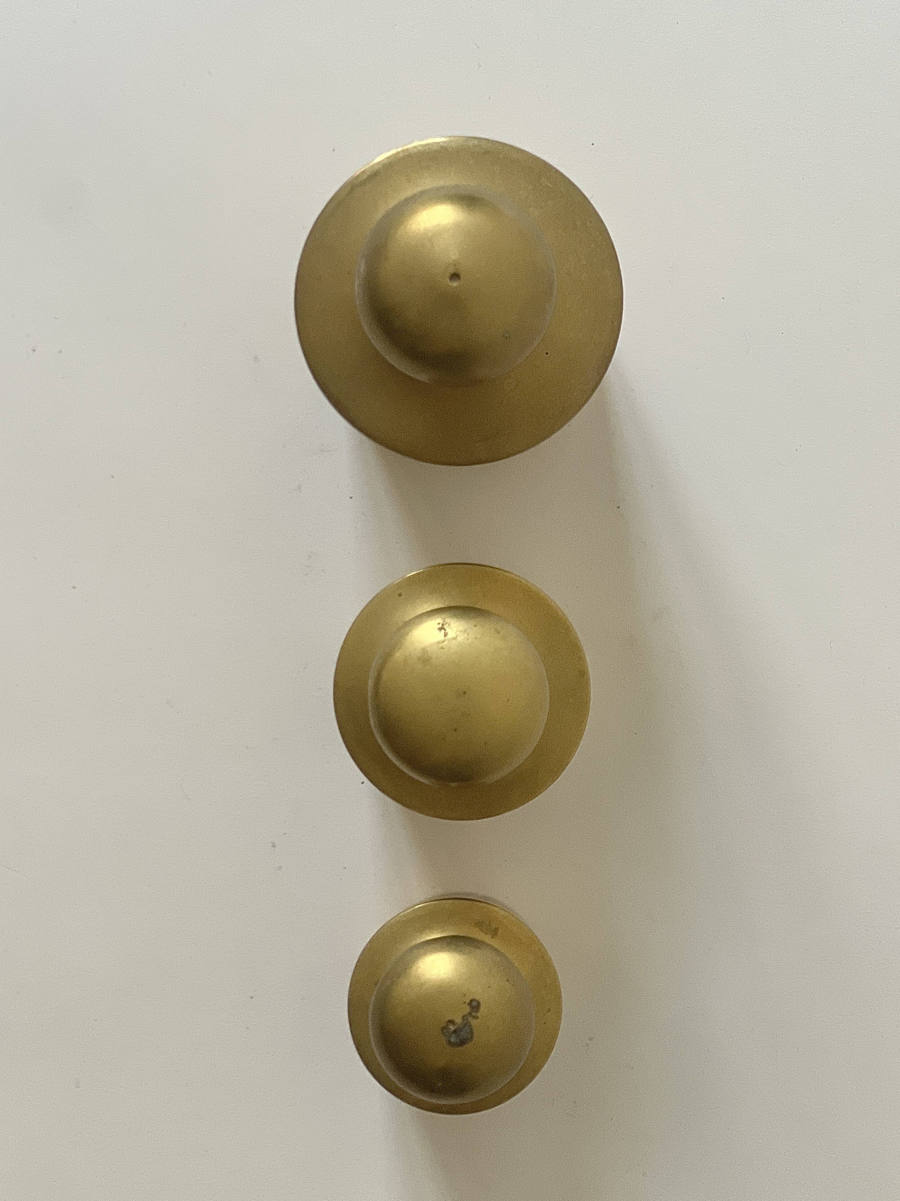 Set of 3 vintage boxes with genuine brass lids, 1950s.