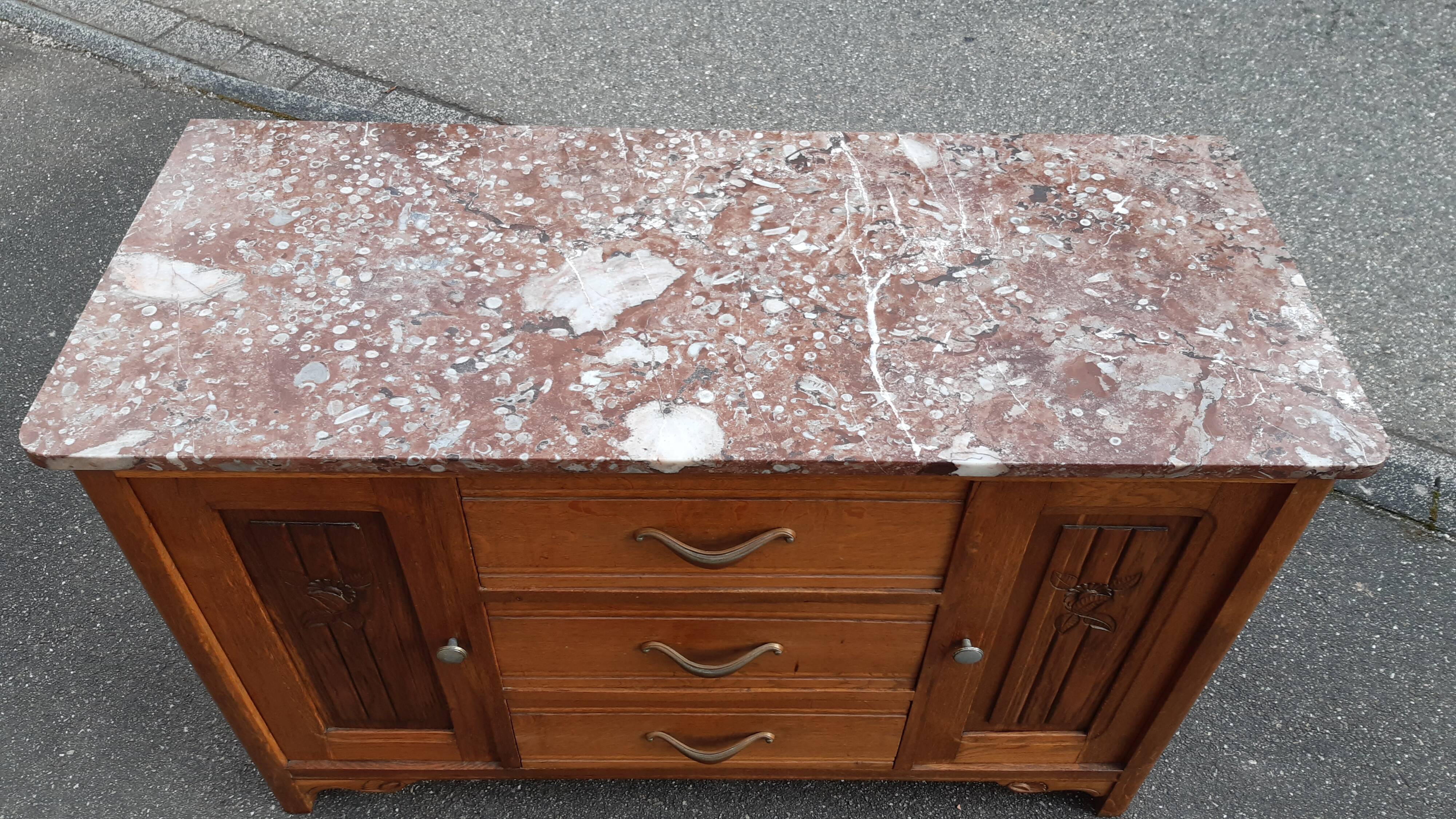 Commode art déco marbre et chêne