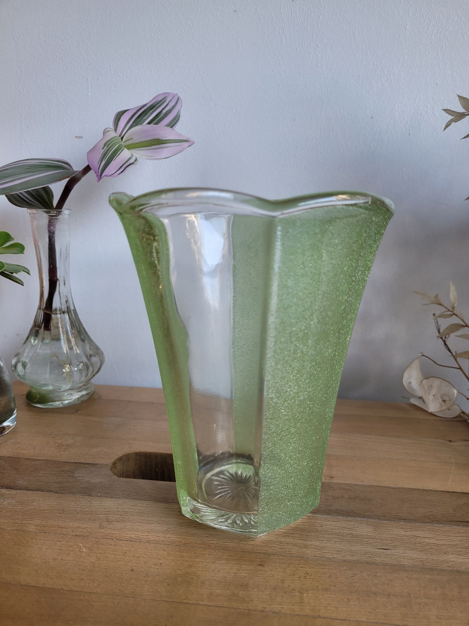 Green granite glass vase