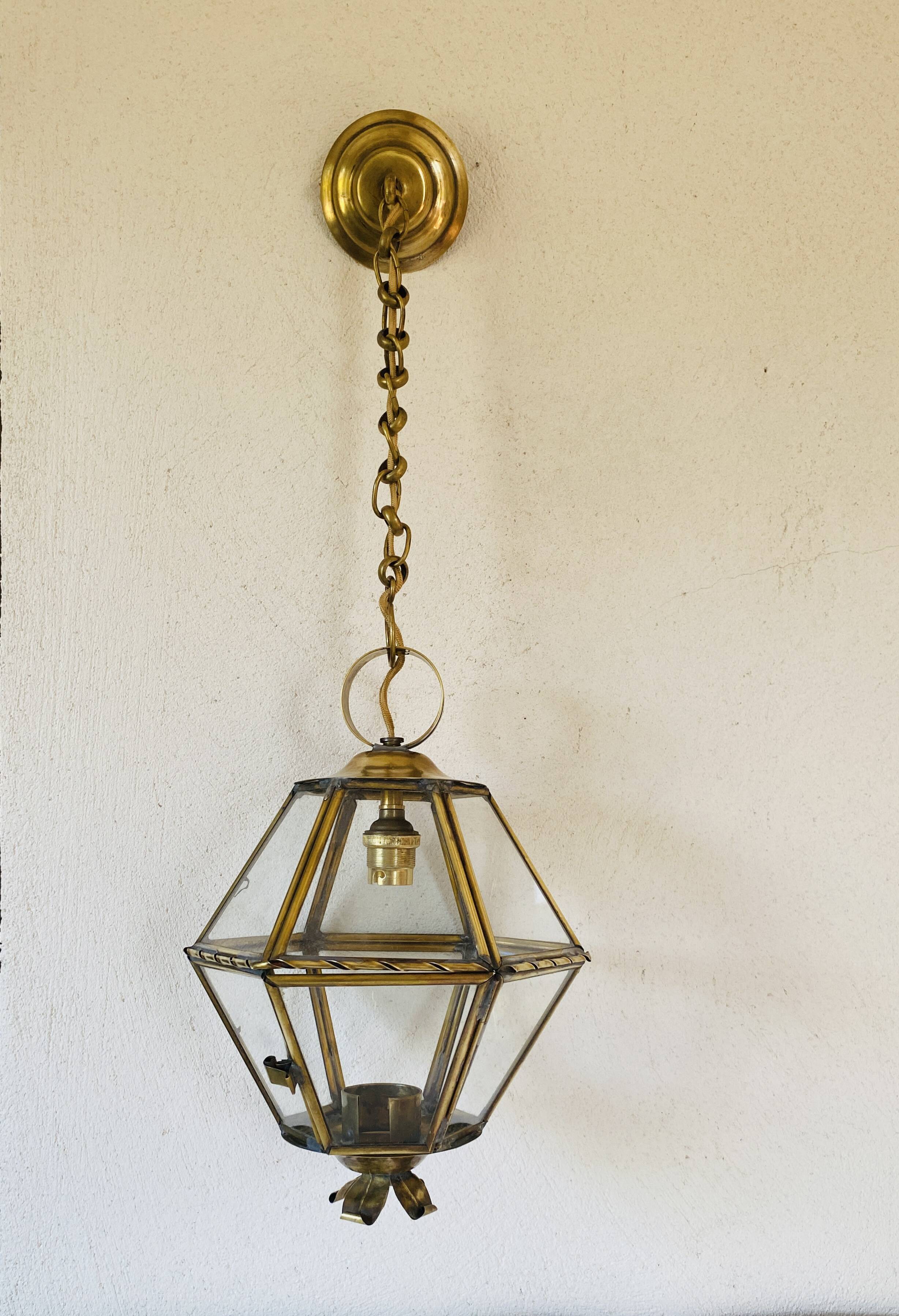 1950s pendant light, chain and brass ceiling light