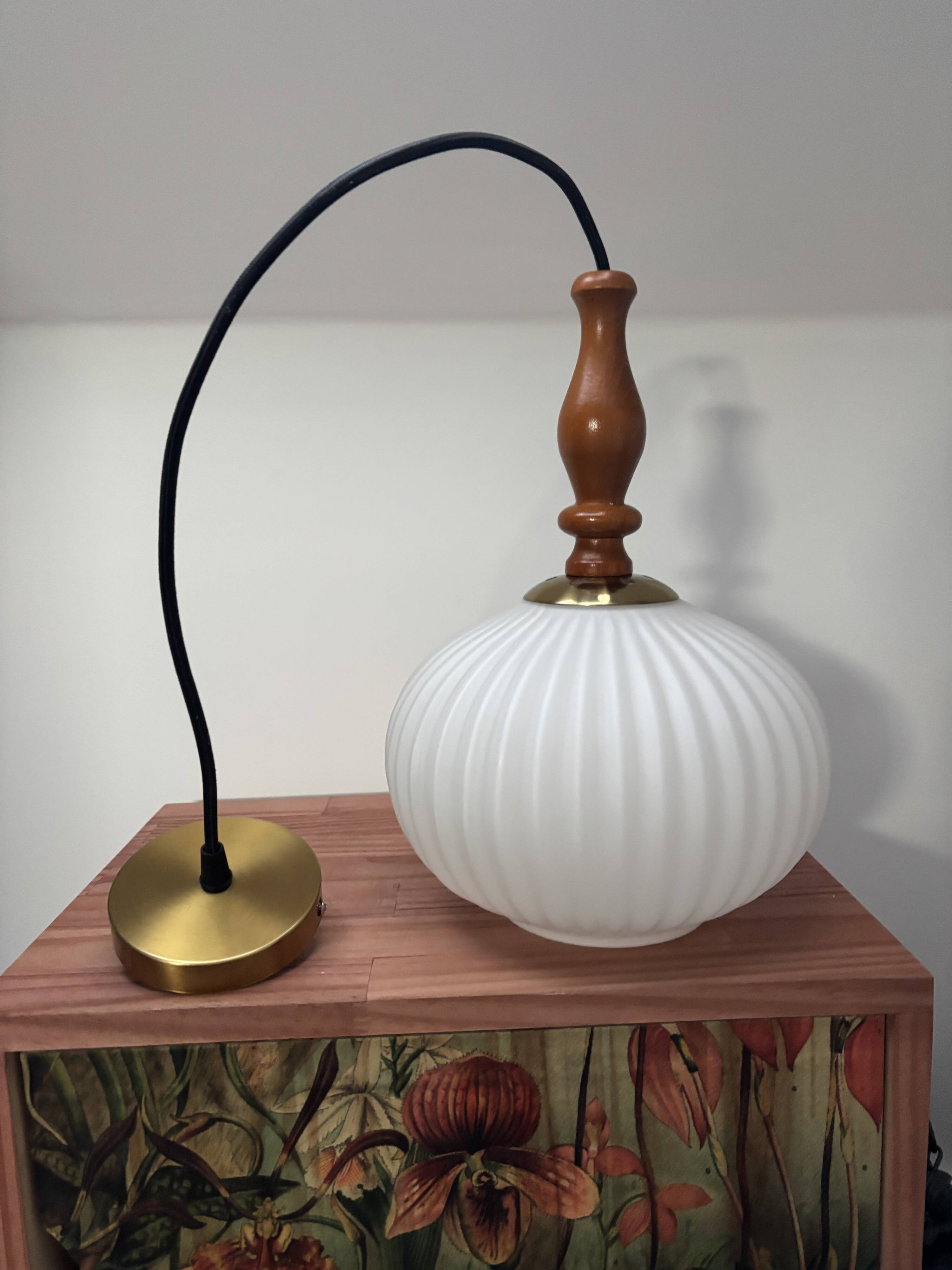 Vintage Scandinavian pendant light in white pleated opaline