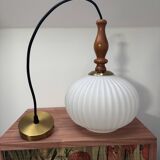 Vintage Scandinavian pendant light in white pleated opaline