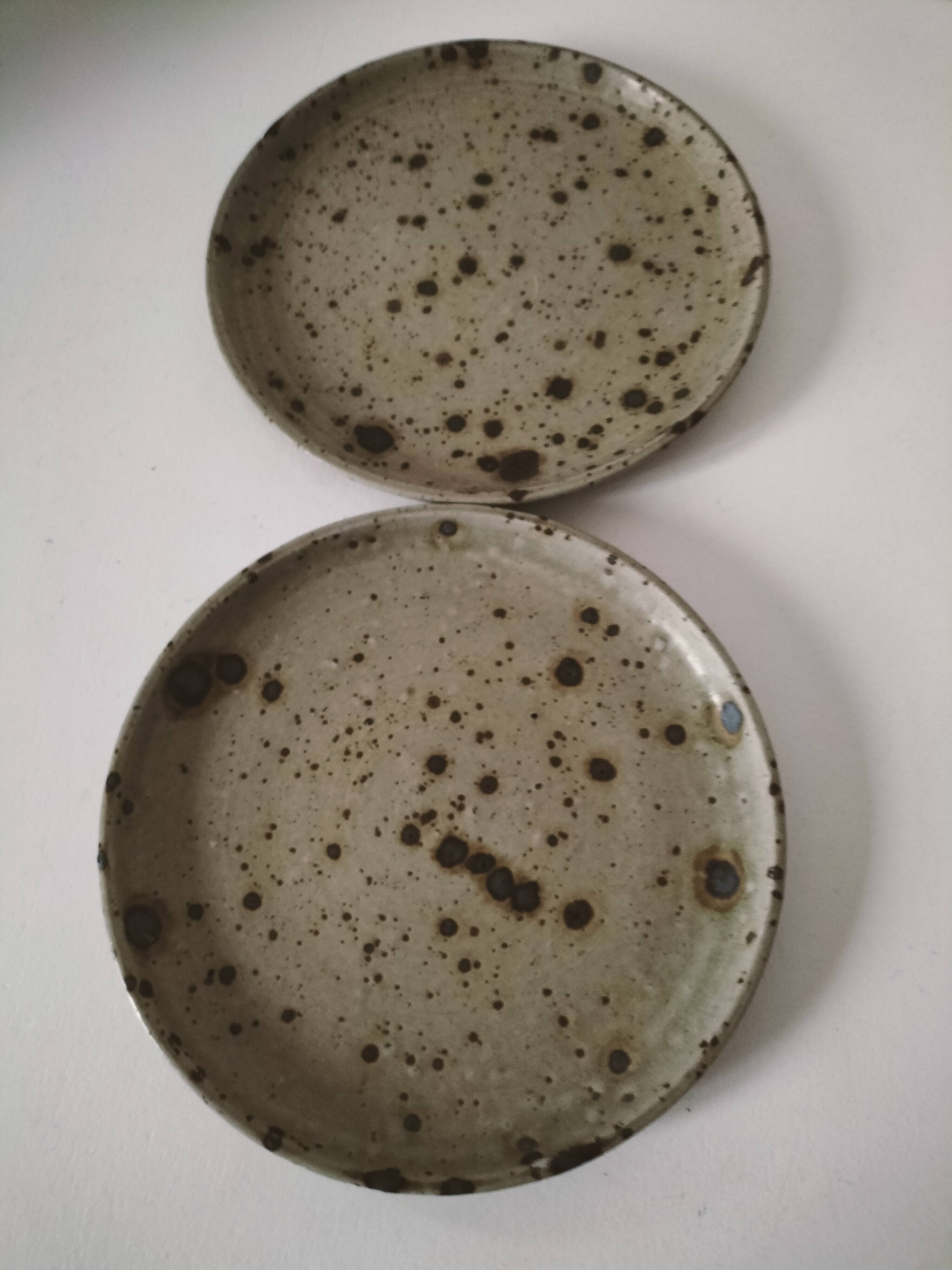 Set of two pyrite stoneware plates - natural mineral tones