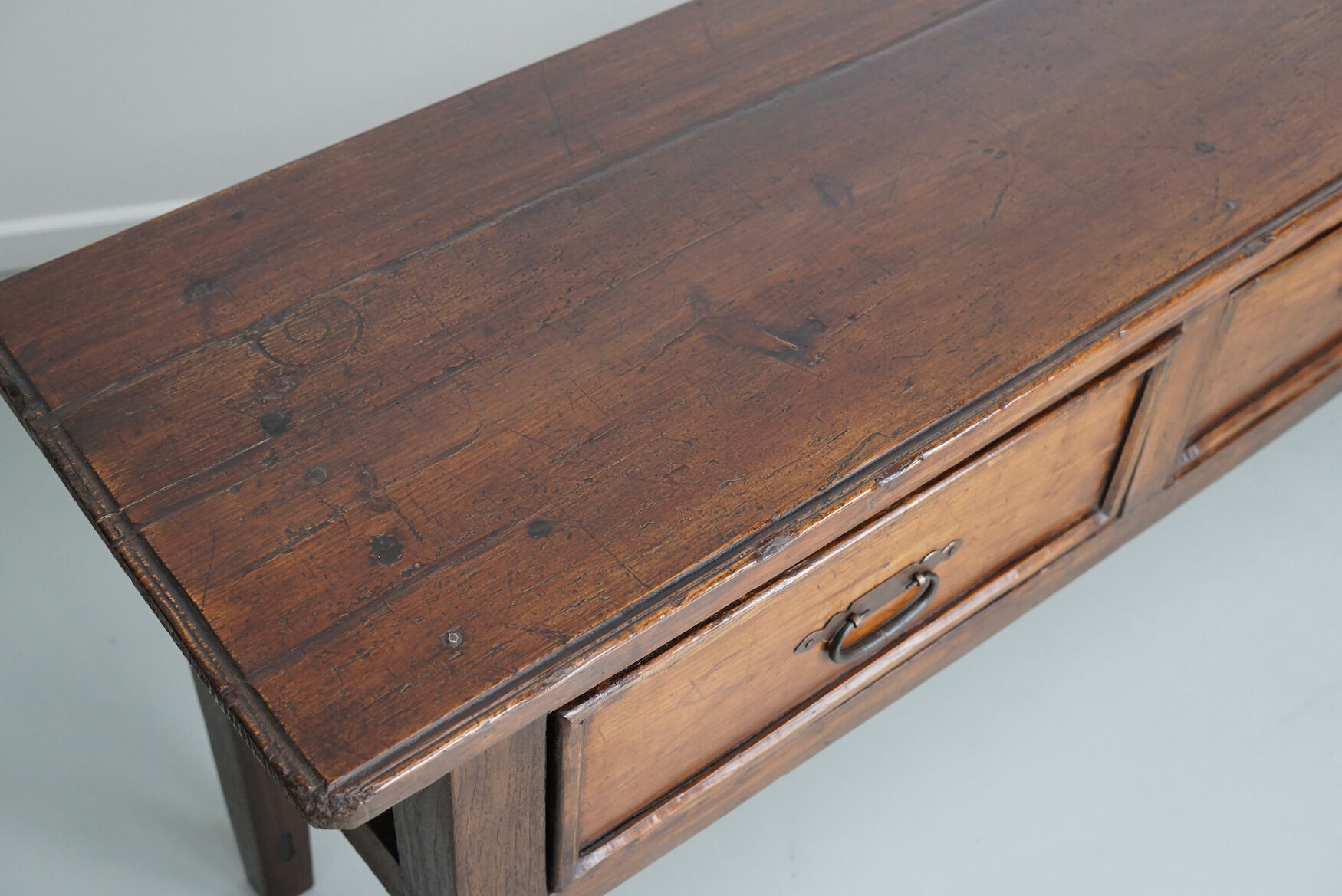 Antique french rustic farmhouse fruitwood & oak side table