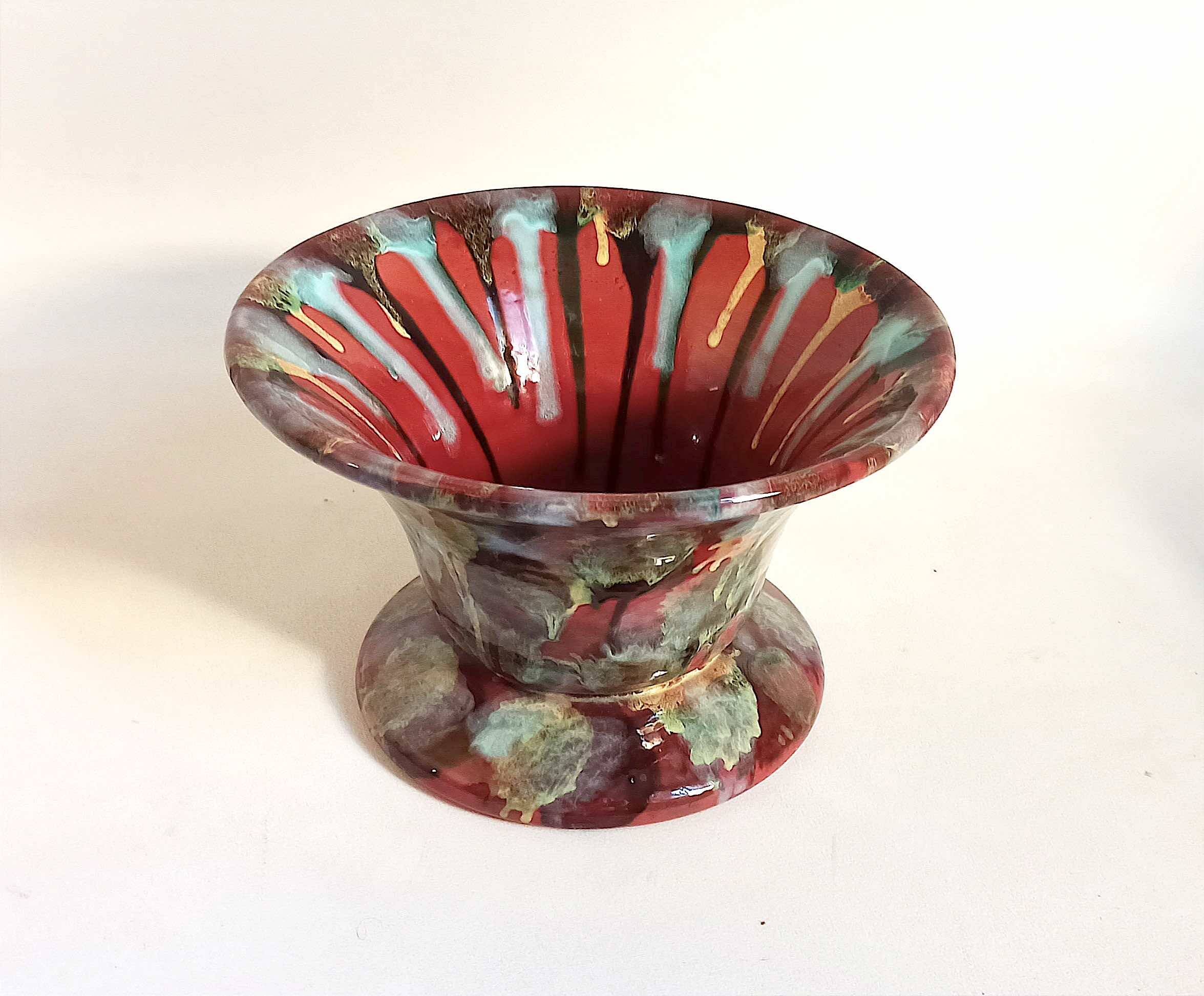 Coupe sur pied céramique multicolore (vide poche ou autre) années 60 diamètre 26,7 cm