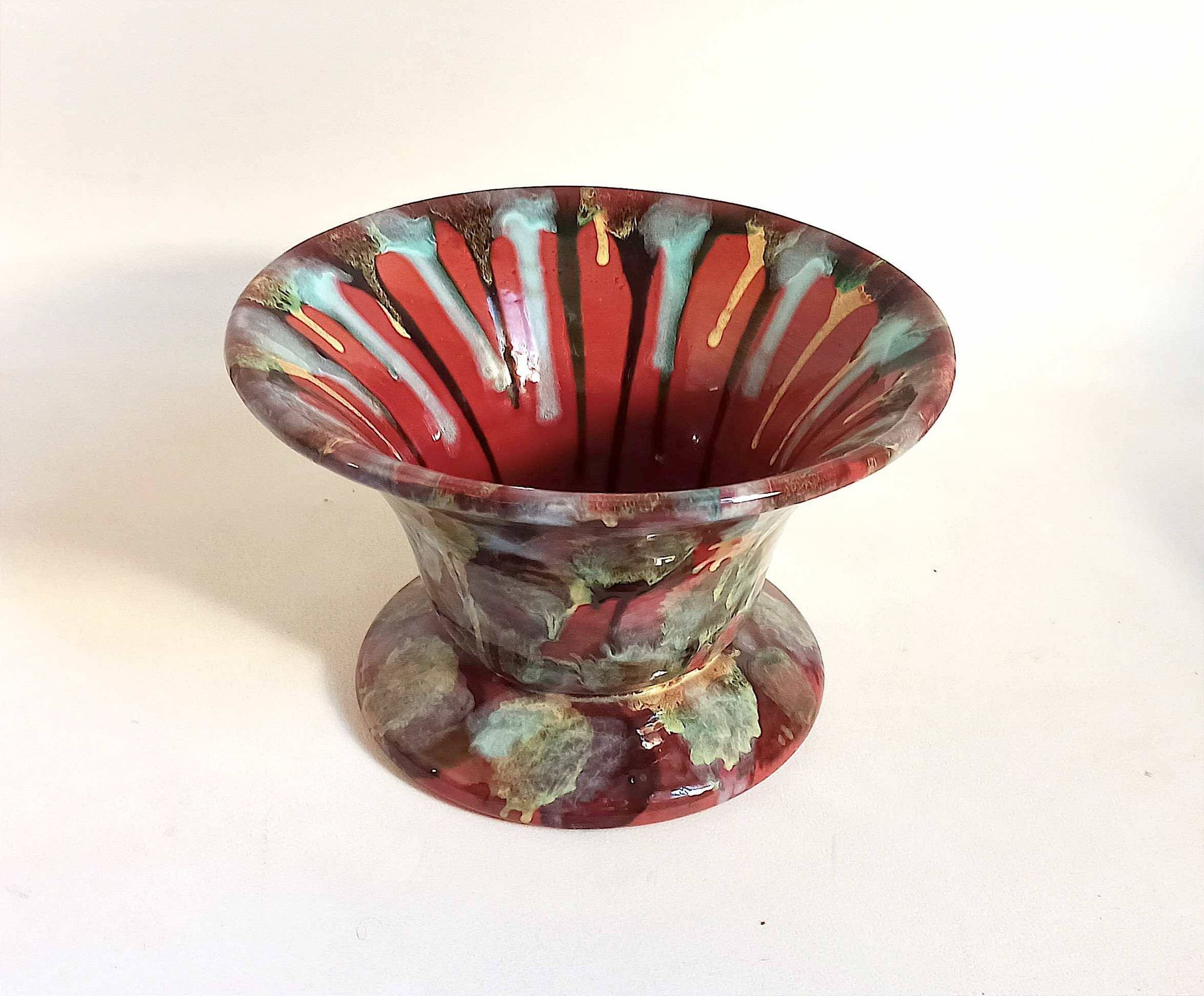 Coupe sur pied céramique multicolore (vide poche ou autre) années 60 diamètre 26,7 cm