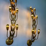 Pair of gilded floral wall lights by Ferro Arte, XL size, Spain, 1960s