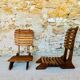 Pair of vintage folding chairs with slats, 1950-1960