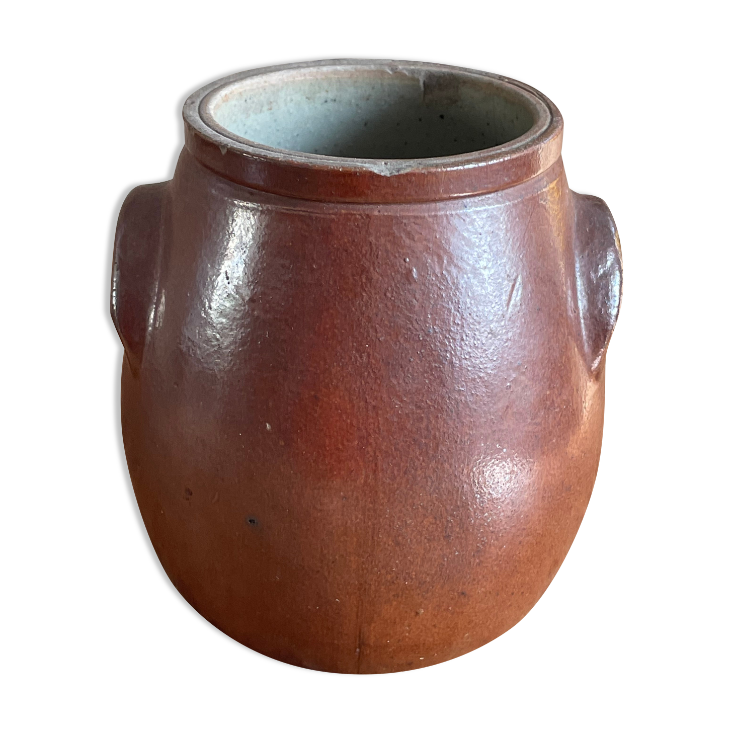 Eared olive pot in brown sandstone