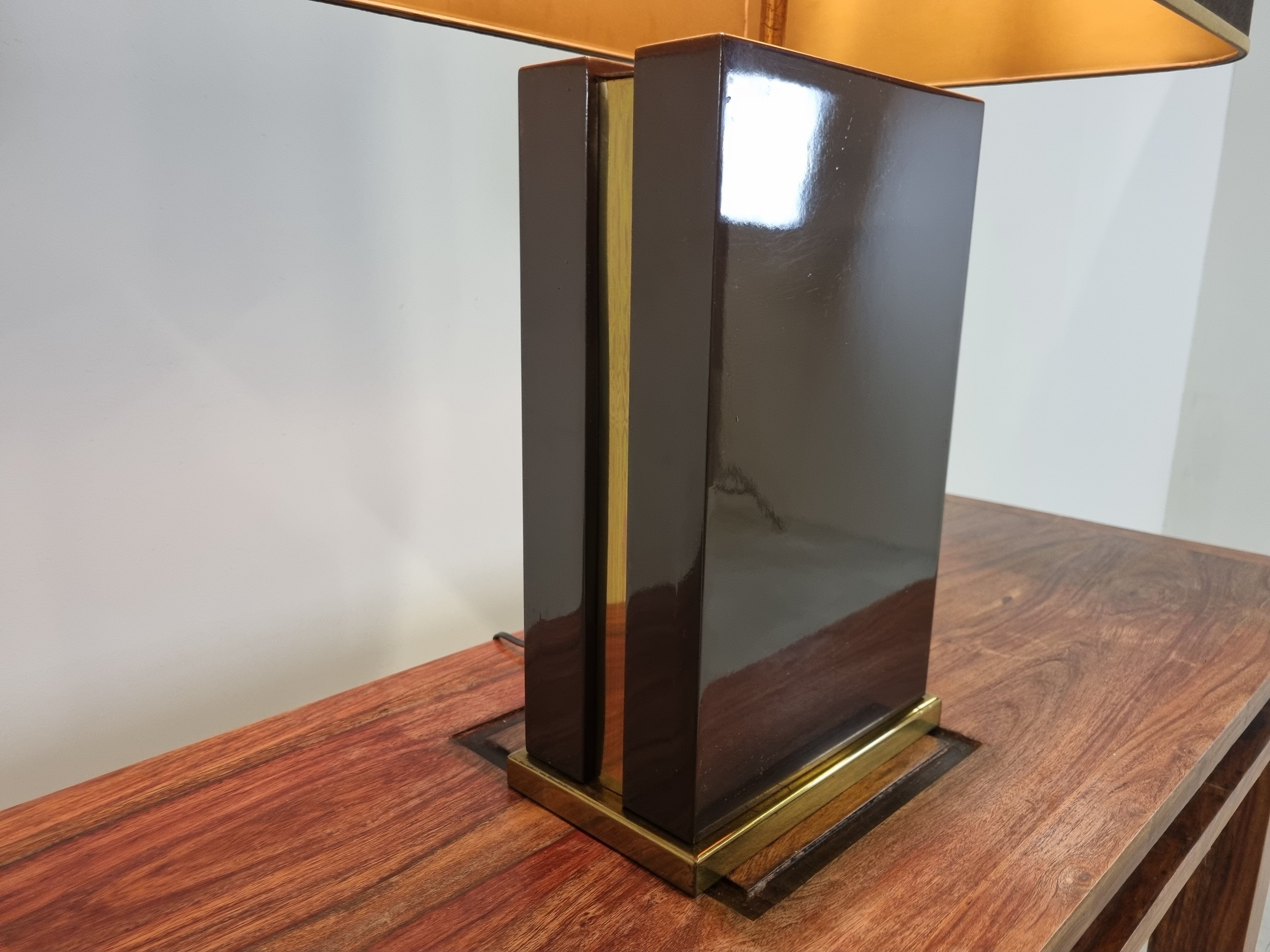 Vintage lacquered and brass table lamp, 1970s