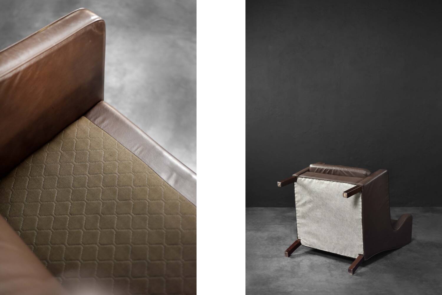 Brown leather wingback chair in mid-century modern Danish style, 1960s.