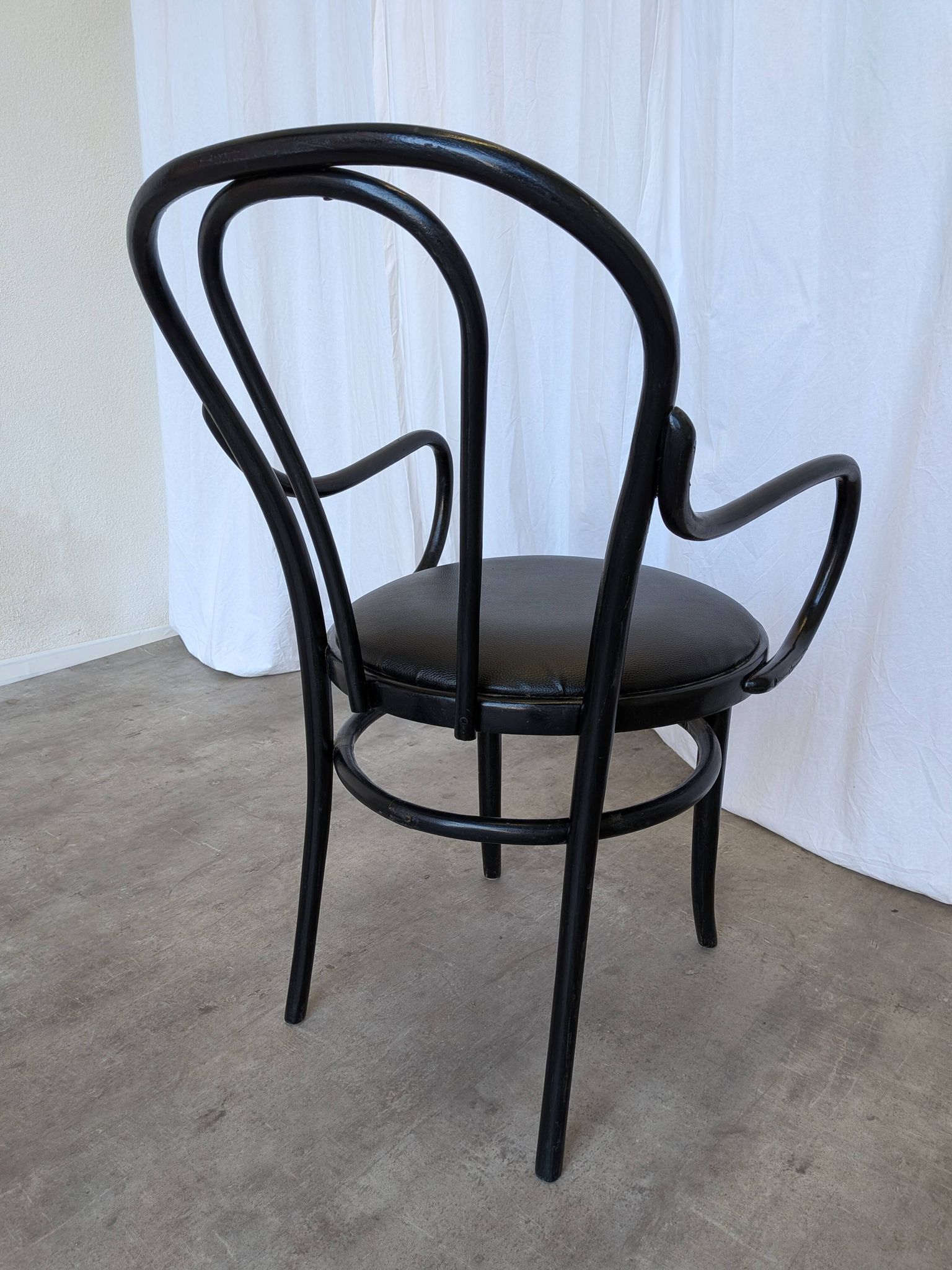 Vintage Thonet Style Dining Chair: Black Bentwood Cane Seat