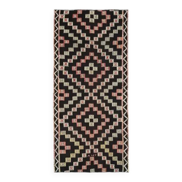 1970s Vintage Turkish Hand-Knotted Wool Cotton Brown Runner Rug 117x264