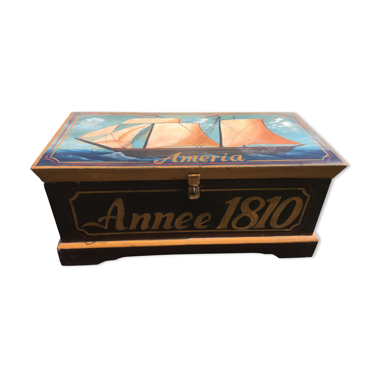 Coffre en bois peint  "Améria 1810"