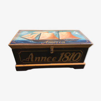 Coffre en bois peint  "Améria 1810"