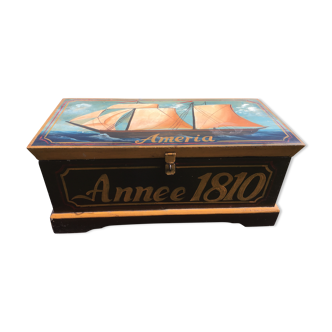 Coffre en bois peint  "Améria 1810"