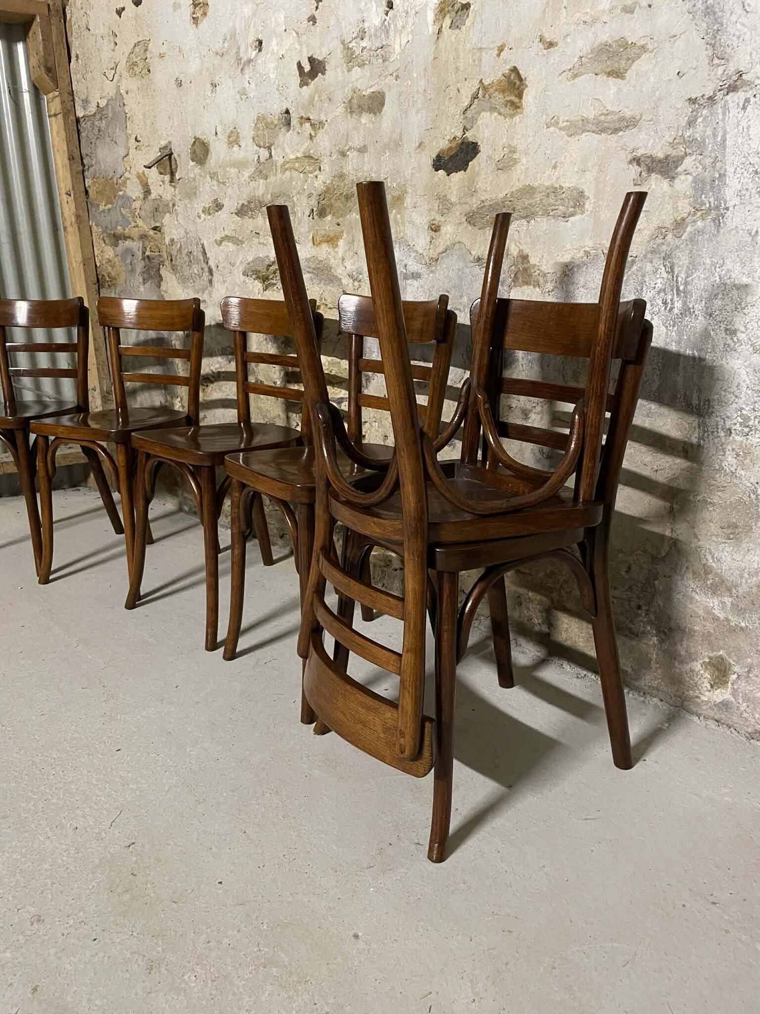 Set of 6 stamped Baumann chairs – bent wood – bistro style