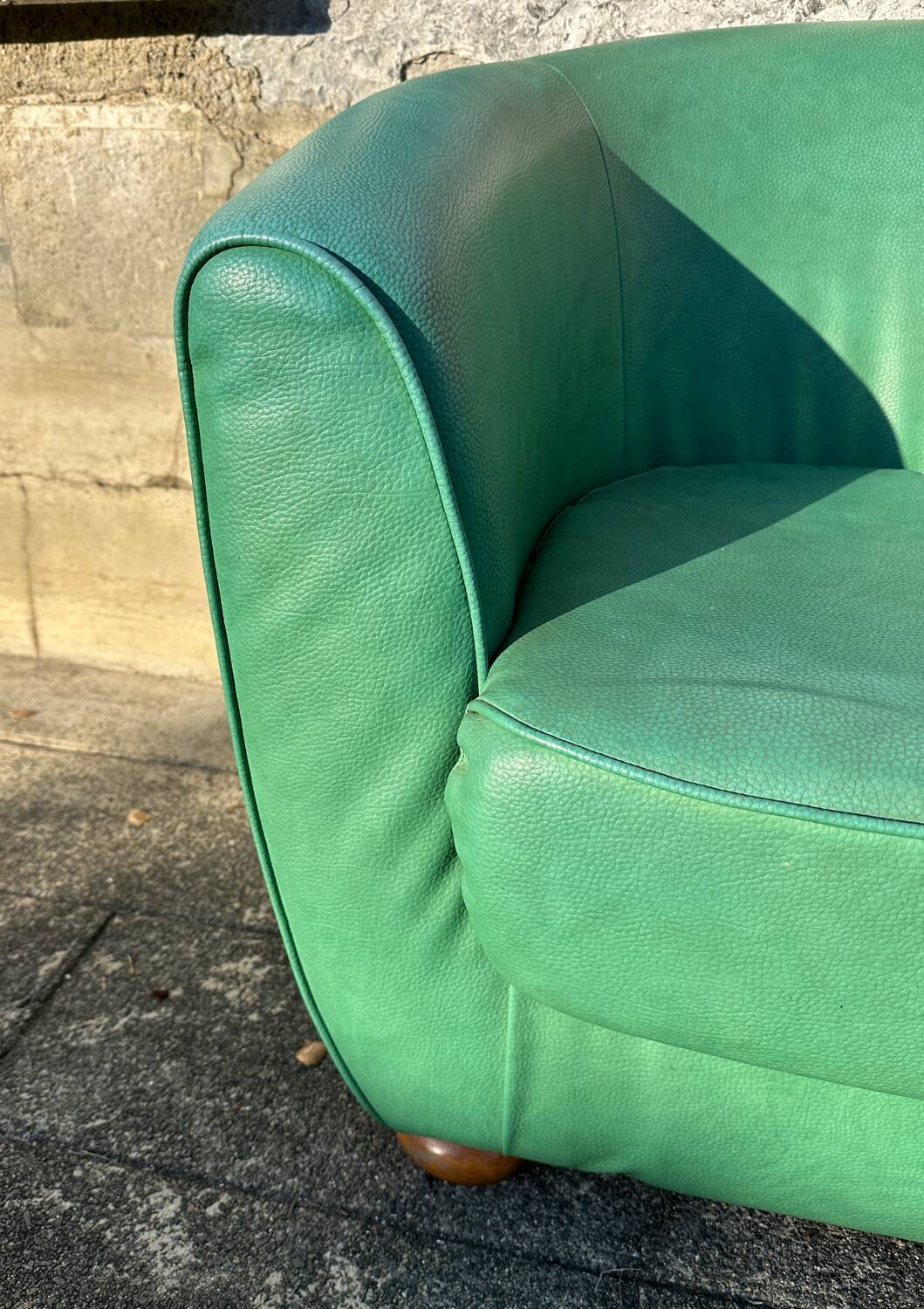 Vintage green leather club chair, antique green leather sofa.