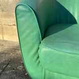 Vintage green leather club chair, antique green leather sofa.