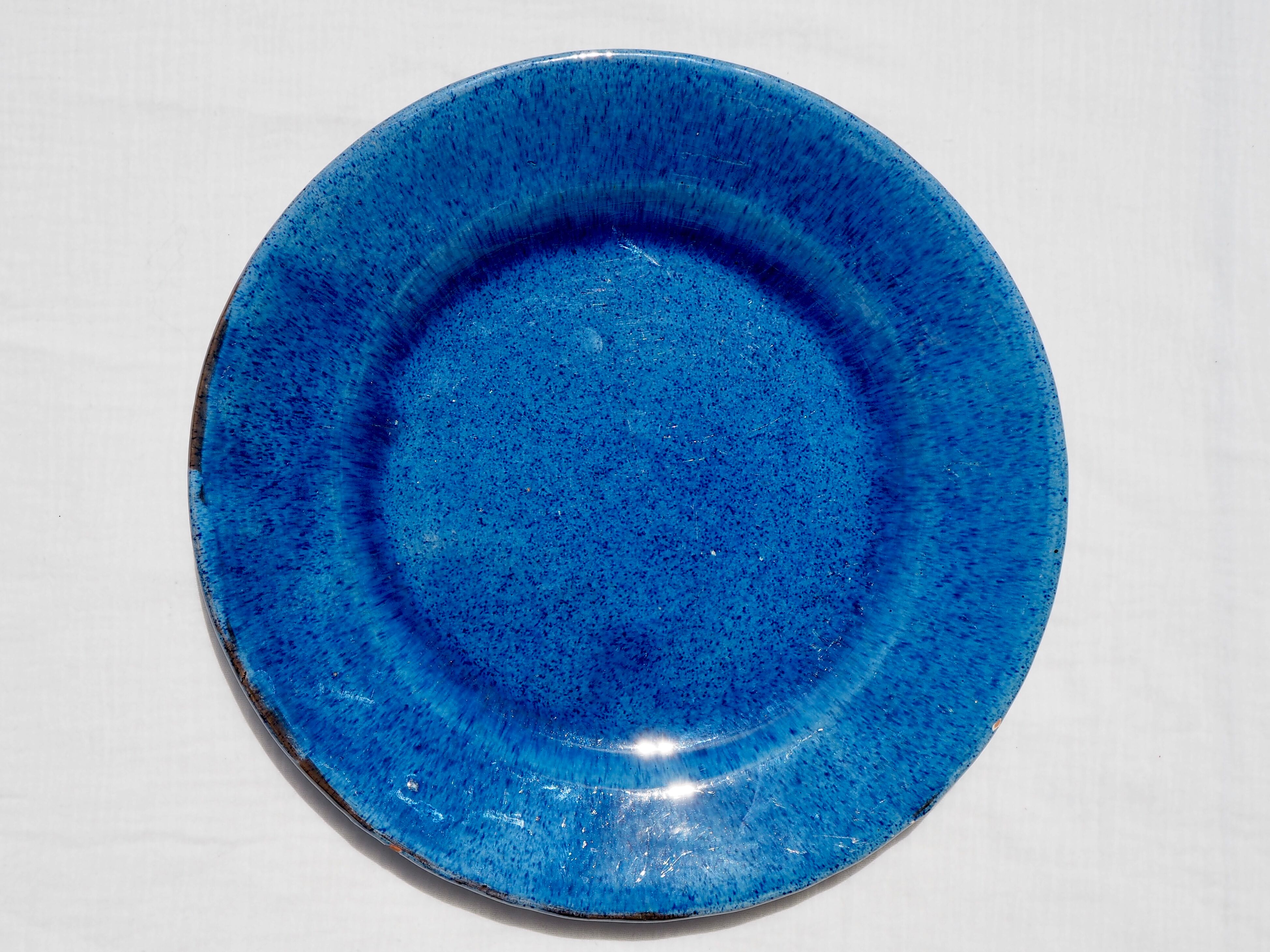 XL dish in blue glazed terracotta