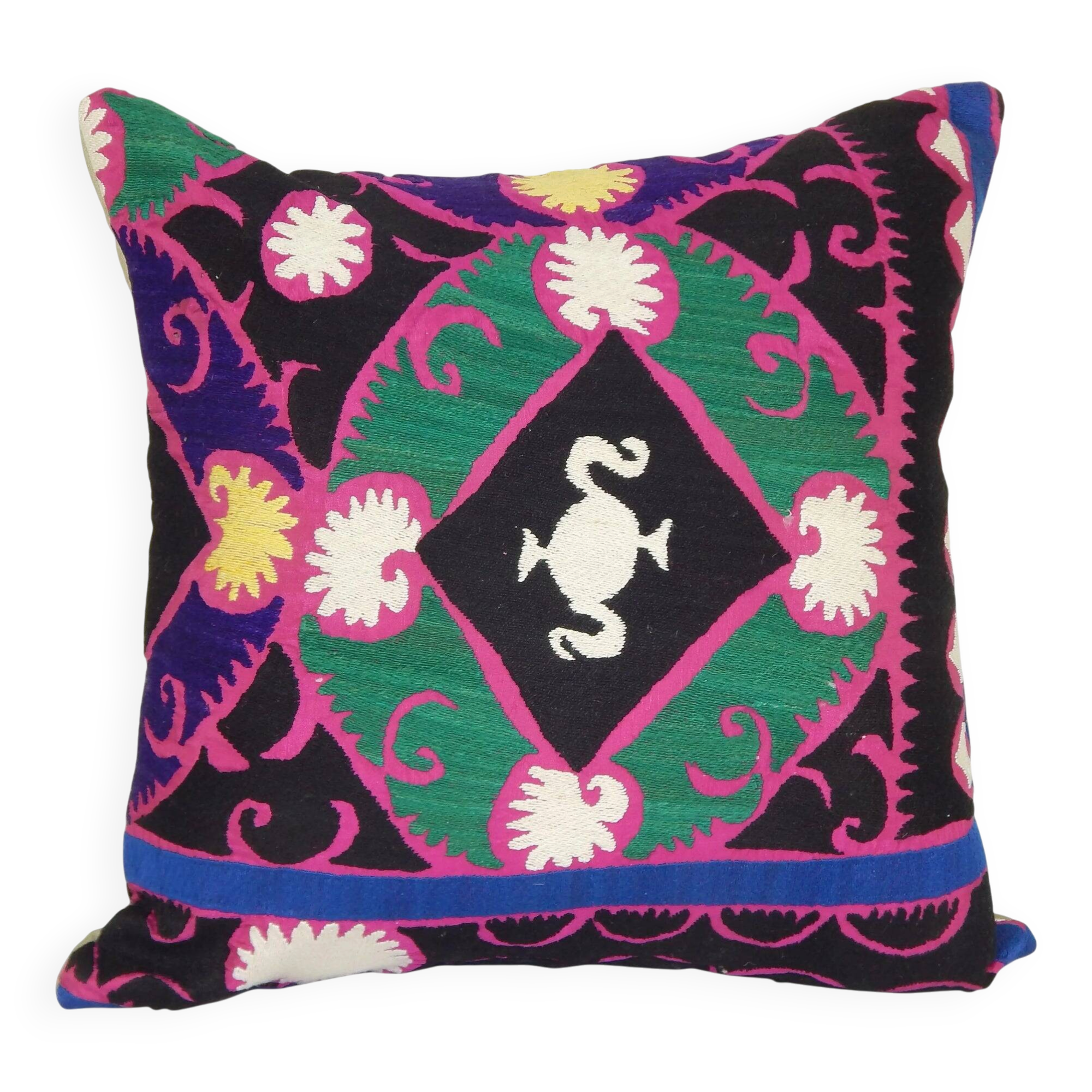 Housse de coussin brodée vintage 46x46 cm