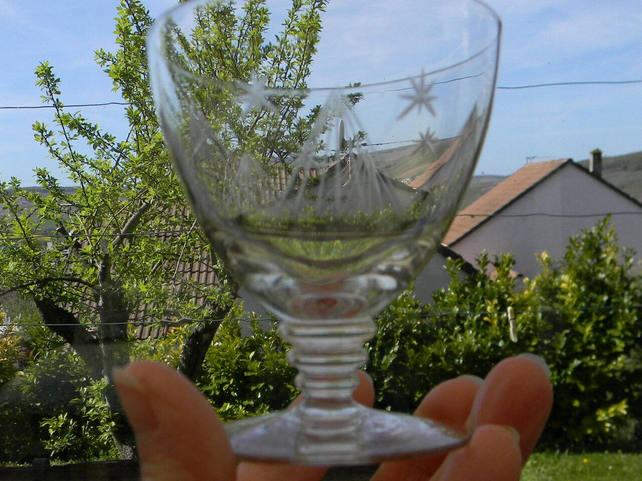 6 Art Deco engraved wine glasses, Meisenthal glassware