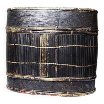 "Tampung" box, bamboo and leaf Indonesia, Lombok early 20th century