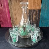 Vintage silkscreened lily of the valley motif liqueur set, 1940/50