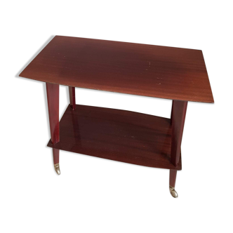 Vintage TV table with casters and 2 shelves years 60 varnished