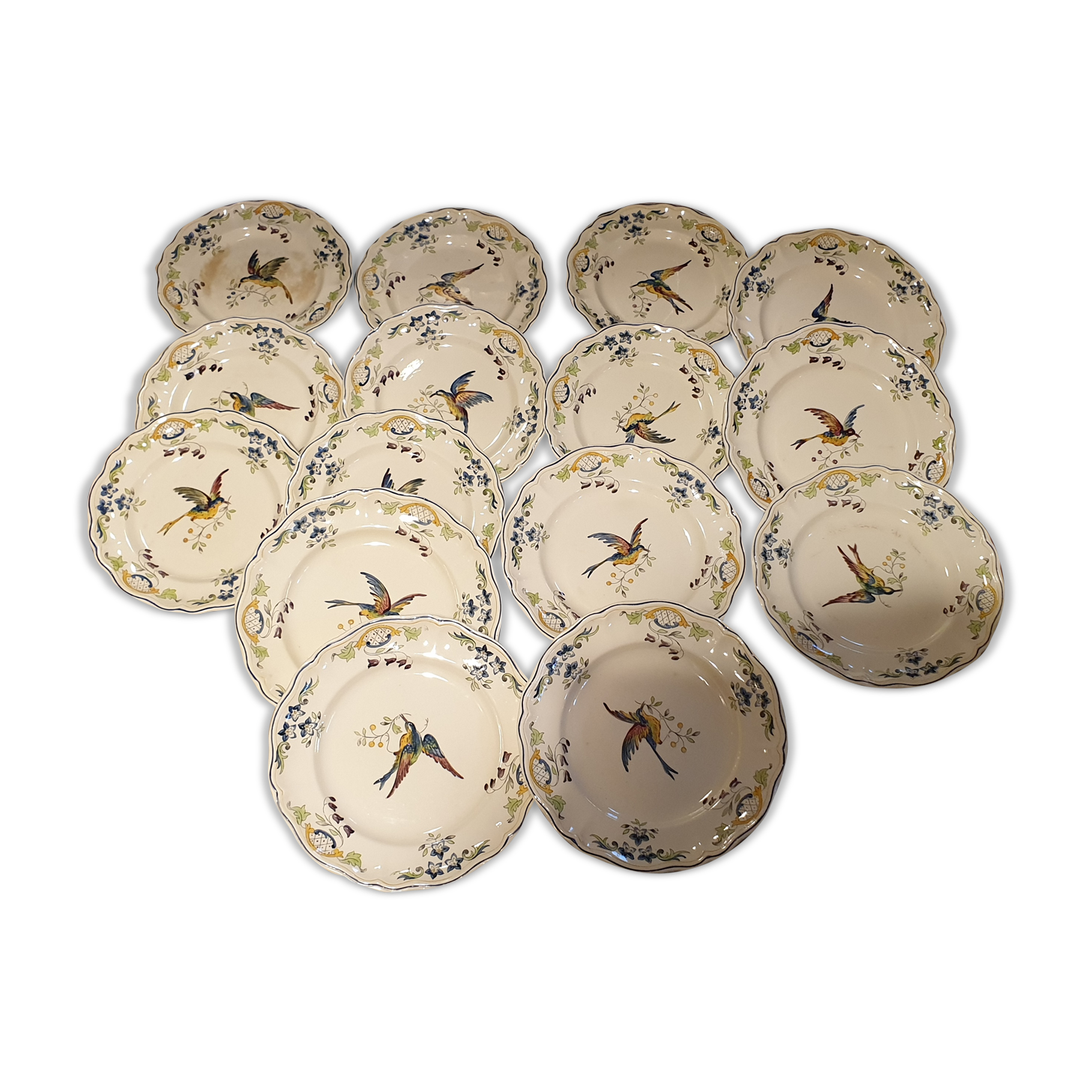 15 plates longchamp model clery decor bird