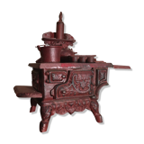 Stove, miniature cast iron stove + utensils