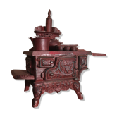 Stove, miniature cast iron stove + utensils