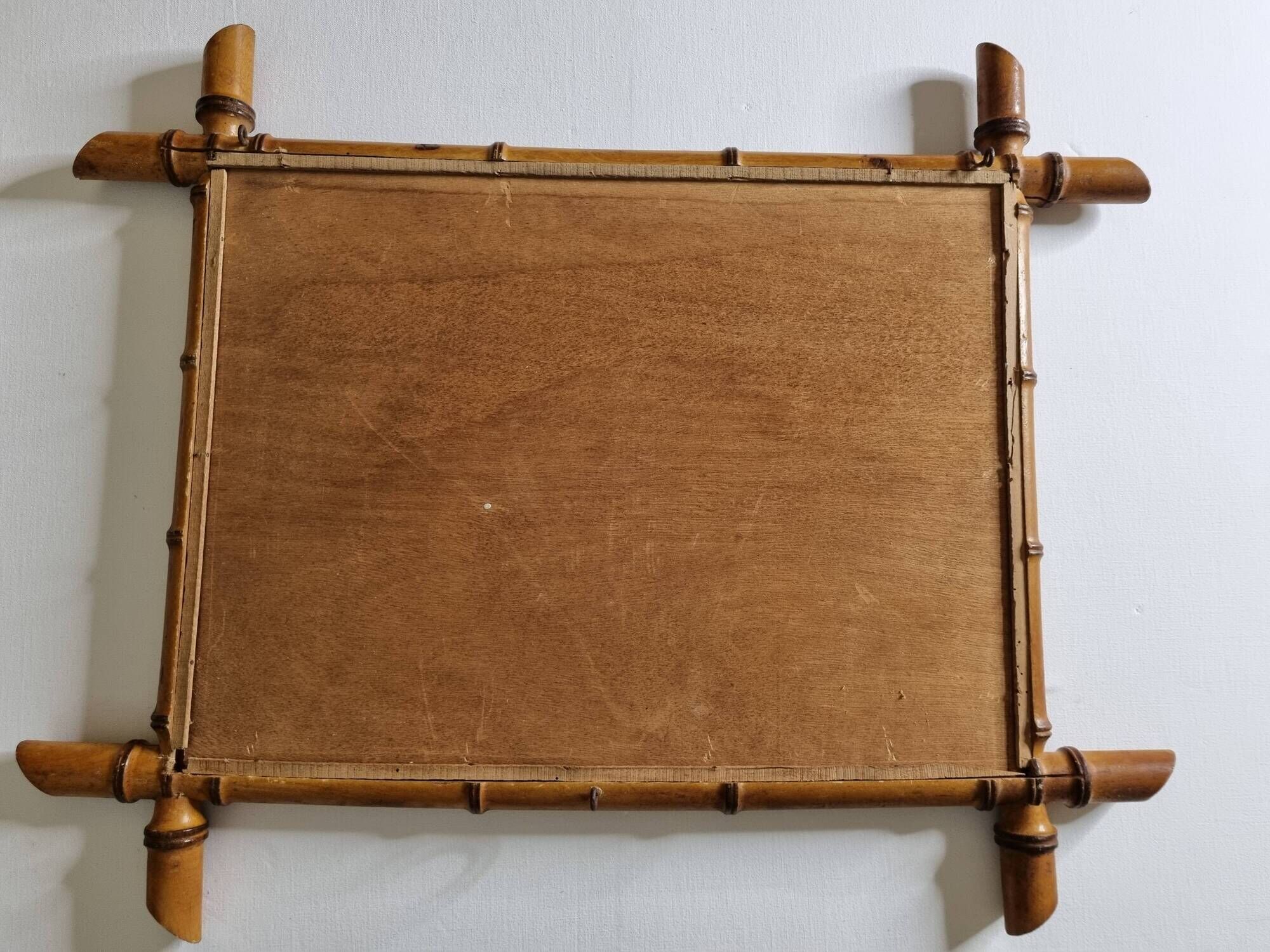 Turned wooden mirror in imitation of bamboo, mid-century, 54 cm x 67 cm