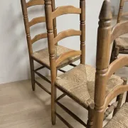 Set of 6 vintage wooden ladder-back dining chairs with woven seats, 20th century, 105 × 38 cm