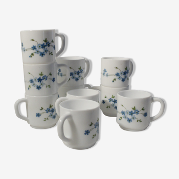 Set of 10 Arcopal espresso coffee cups - Forget-me-not pattern