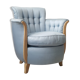 Cocktail chair bas corbeille in sycamore blond and blue silk - art deco 1930