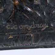 Table basse en bronze avec sculpture figurative et plateau en verre par C. Conndray
