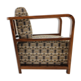 1930s art deco armchair in walnut and backhausen fabric,czechoslovakia