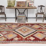 5x10 Dark Red Green Tribal Vintage Kilim Rug
