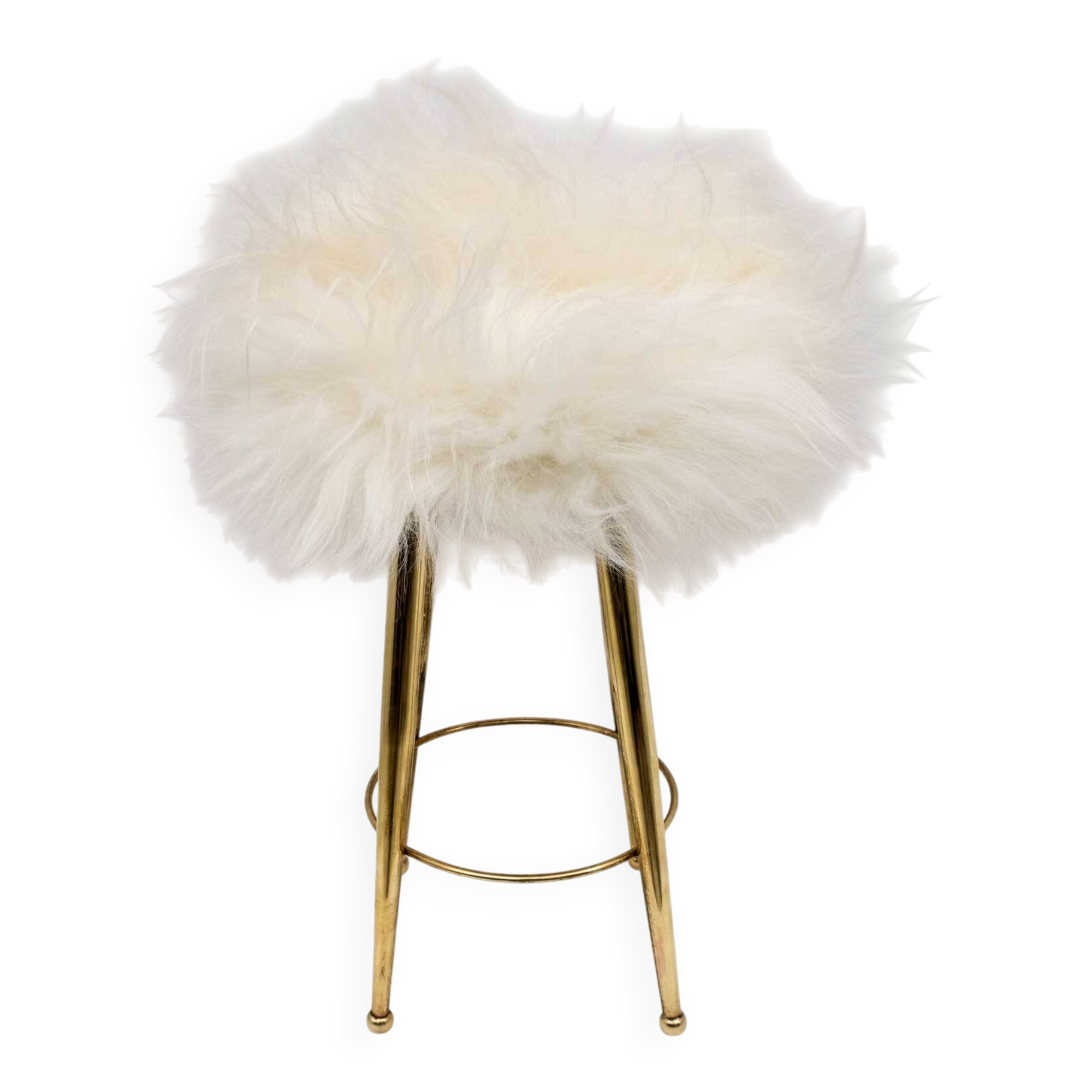 Gio Ponti Mid-Century Modern Italian Brass and Sheepskin Small Stool, 1950s