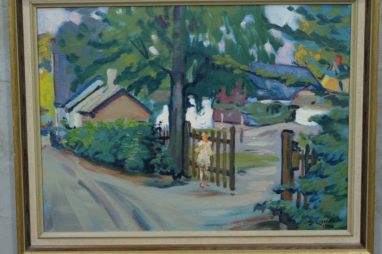 Swedish modern painting, 1946, oil on panel, framed, Hjamar Larsson