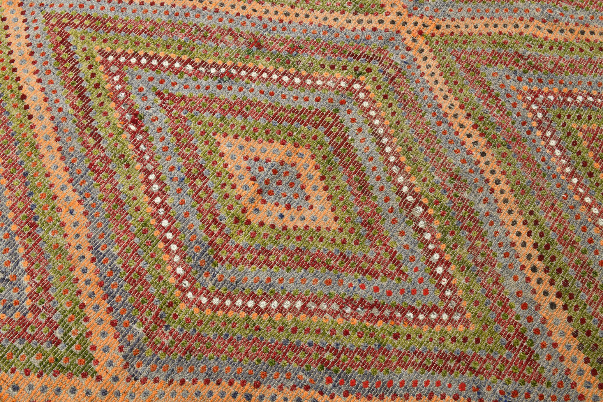 Tapis Kilim vintage vert et orange 7x9, 203x263 cm