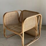 Amsterdam rattan armchair with U-shaped armrest, squared canework