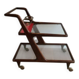 Rolling table made of wood, brass and glass