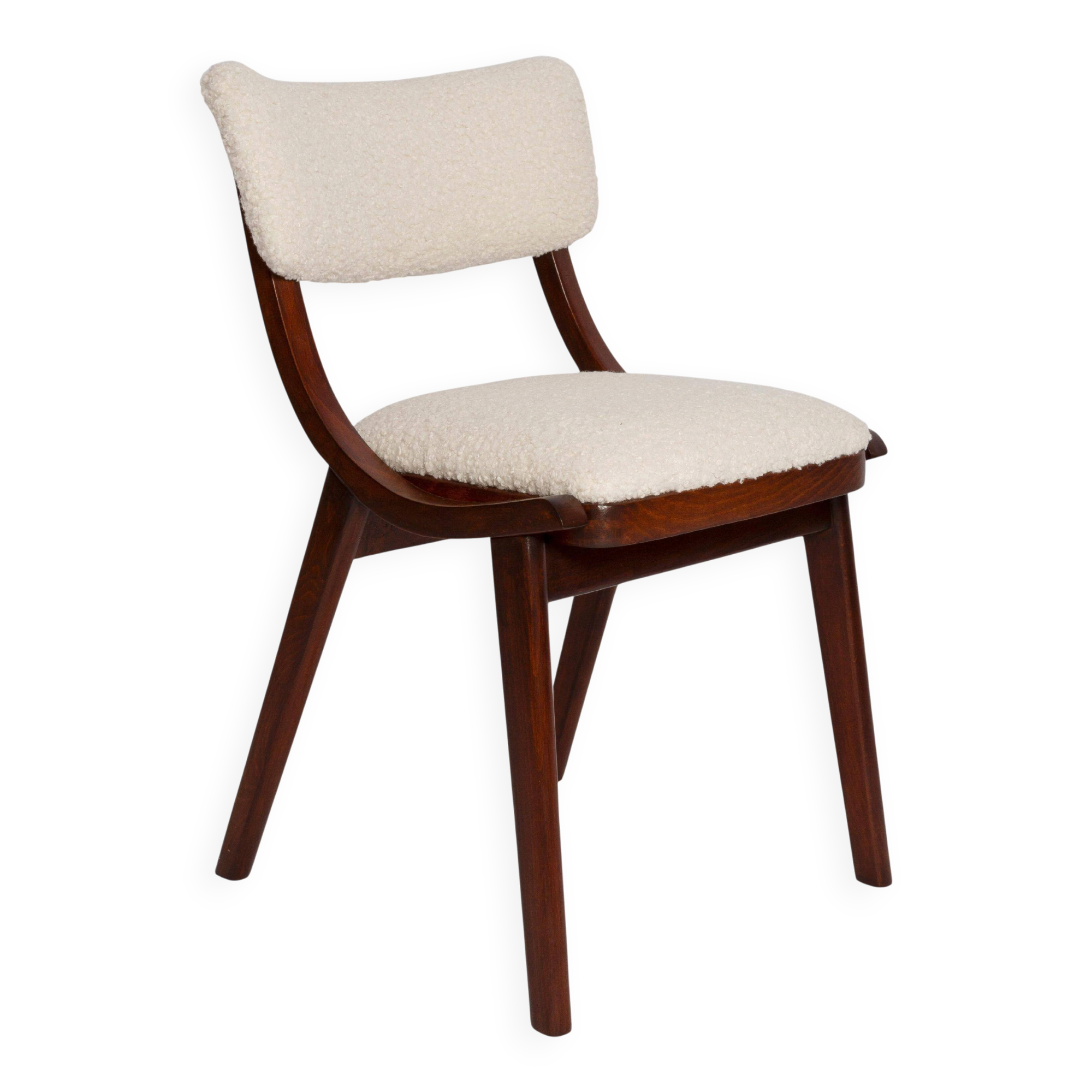 Mid-Century Modern Bumerang Chair, light cream bouclé, Poland, 1960s