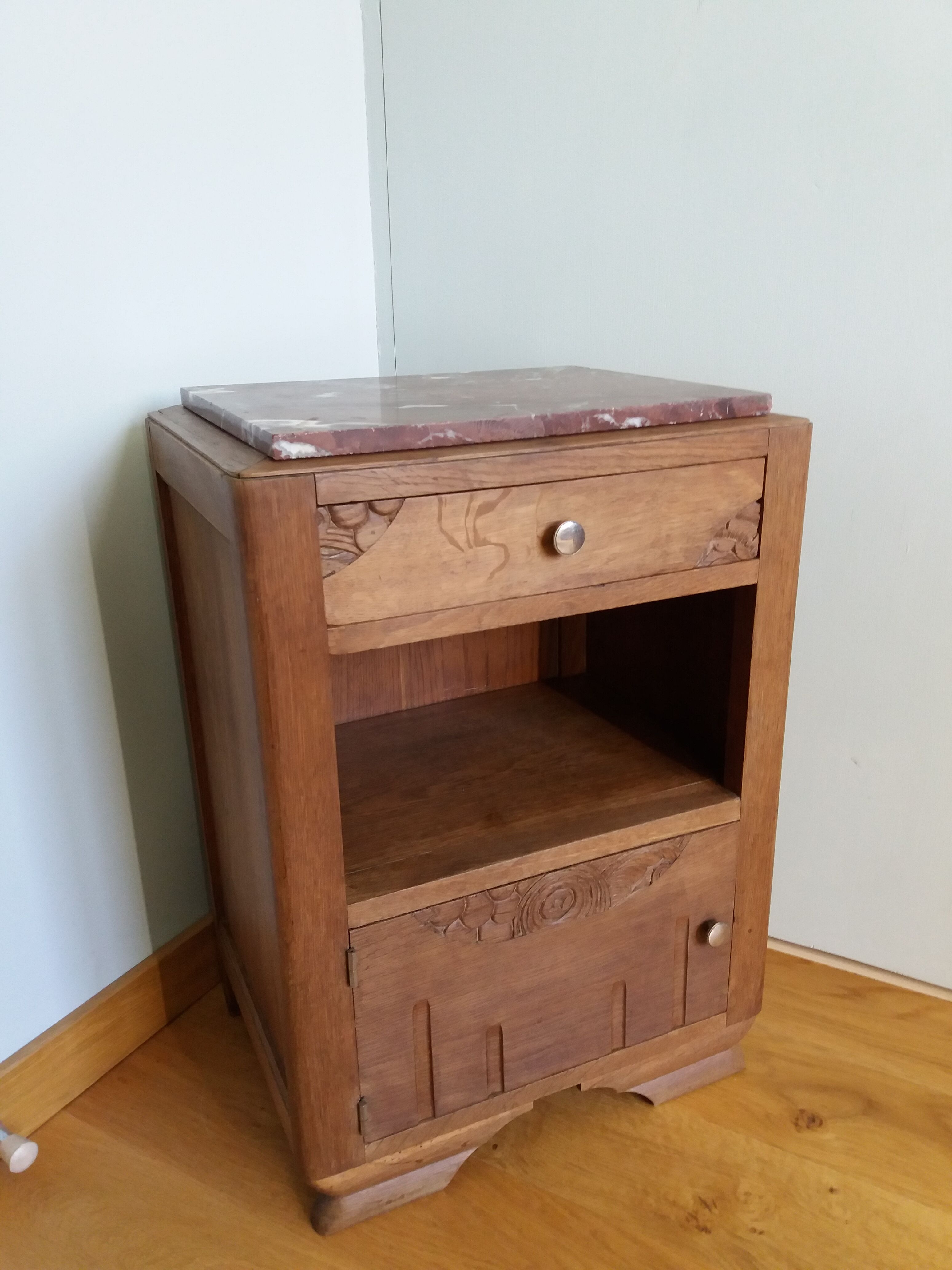 Art deco bedside table marble and wood