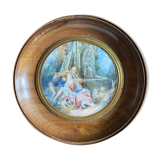 Old Miniature Painting "The Singer" romantic scene + frame