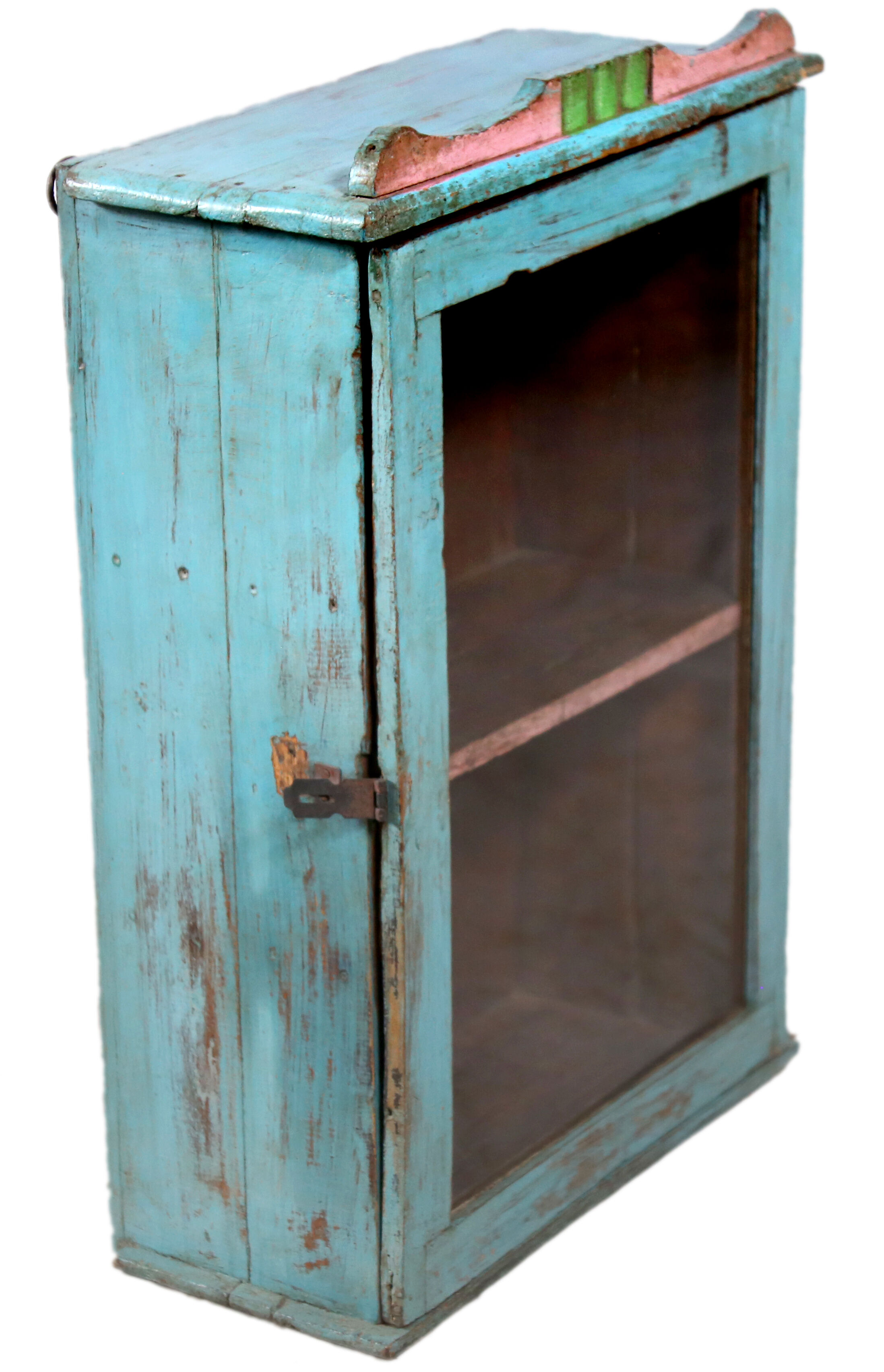 Art Deco glass wall window in ancient Burmese teak